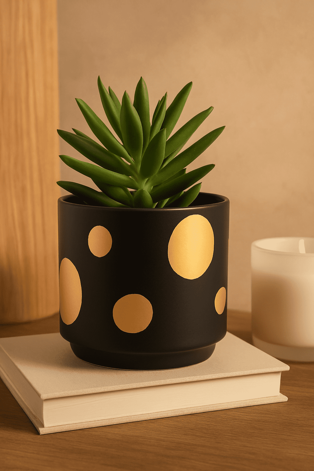 Arla Black & Gold Spotted Plant Pot